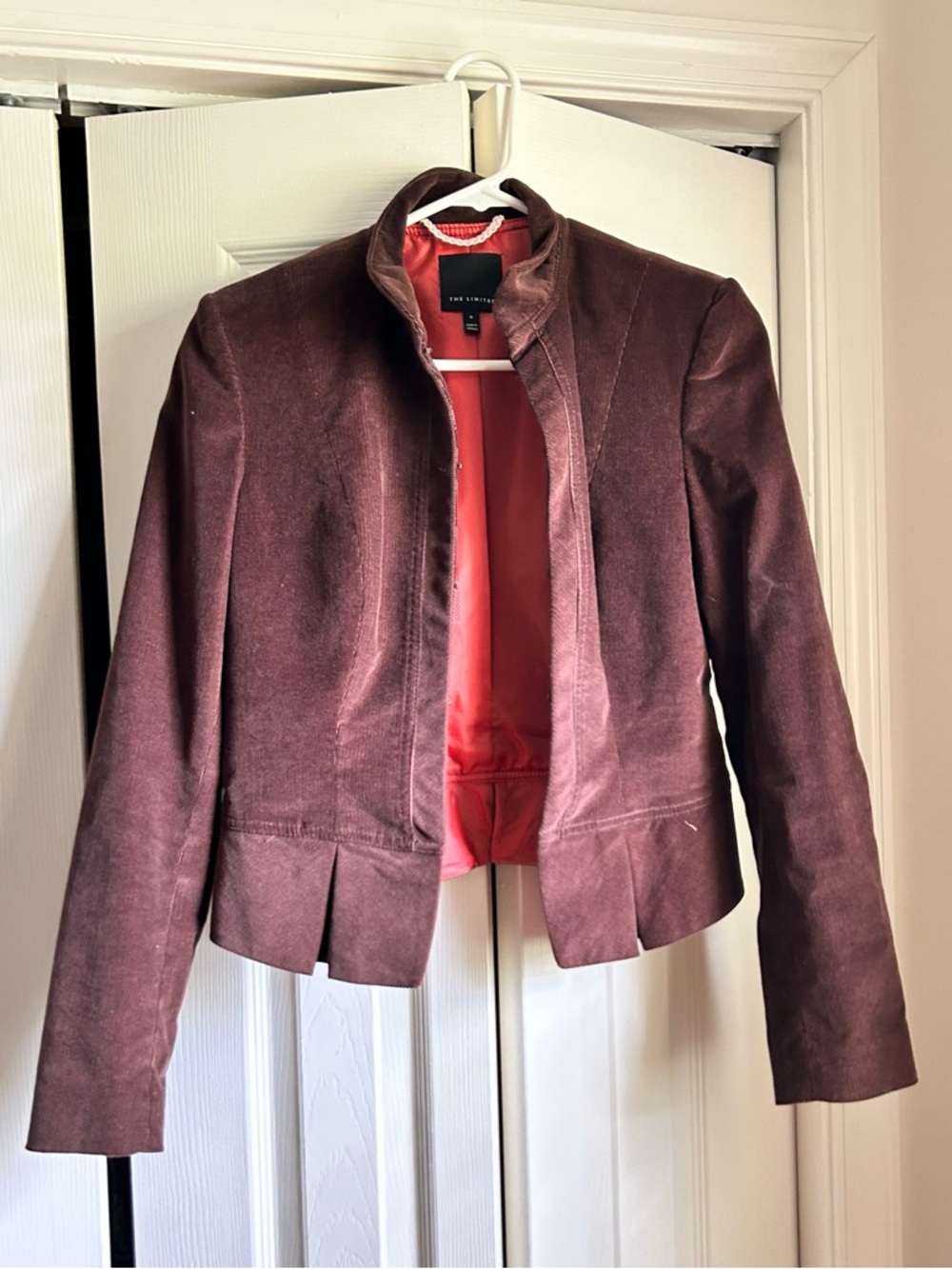The Limited Brown Corduroy Cropped Blazer with Orange Lining